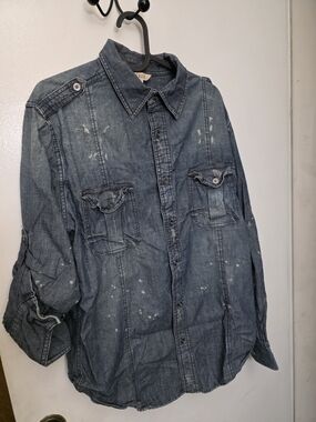 Decree Denim Shirt in Dark Blue with Cream Label
